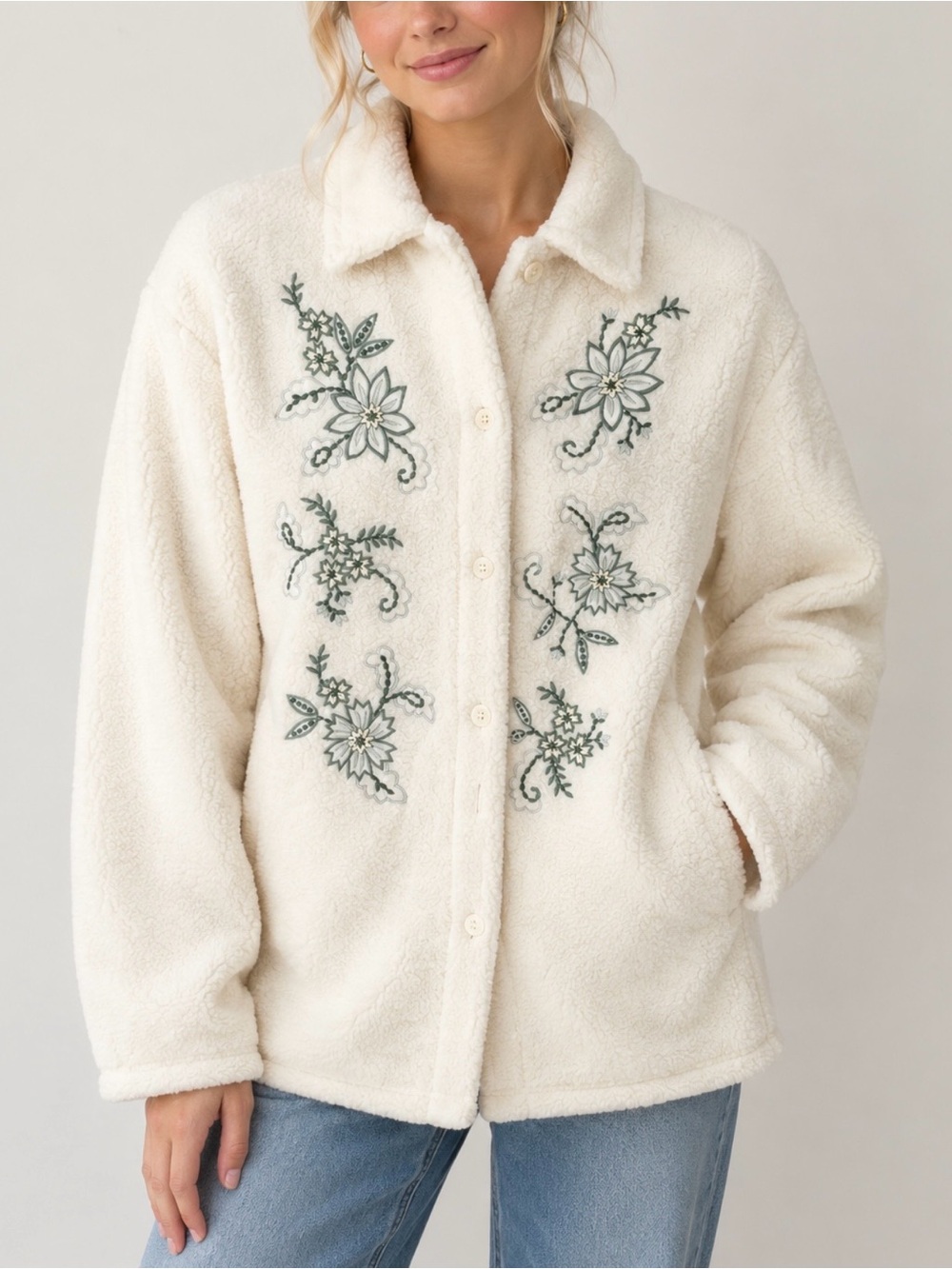 Vintage BonWorth Cream Floral Embroidered Women's Sweater Jacket